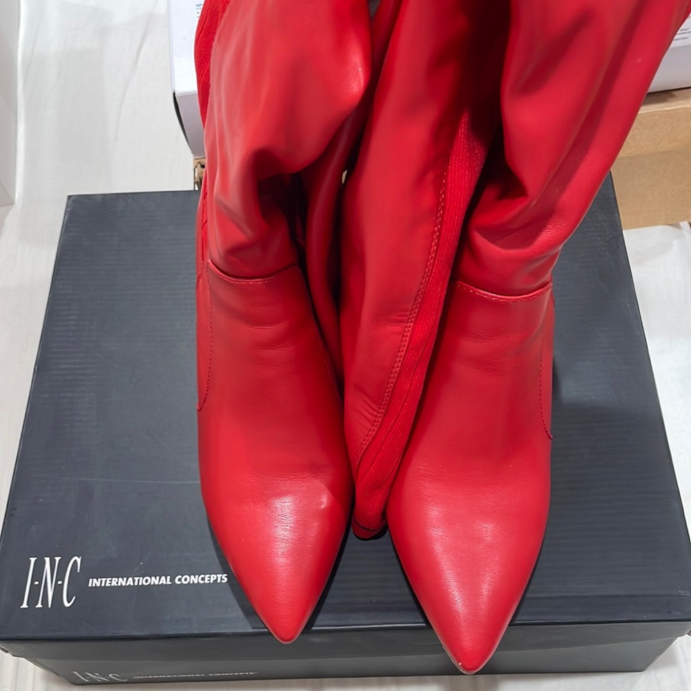 INC Knee-high, red high heel boots